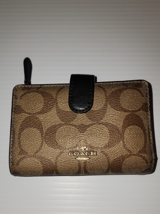 Coach Handbags - Coach Brown Signature Canvas Wallet with Black Trim and Gold Logo. 5×3×1